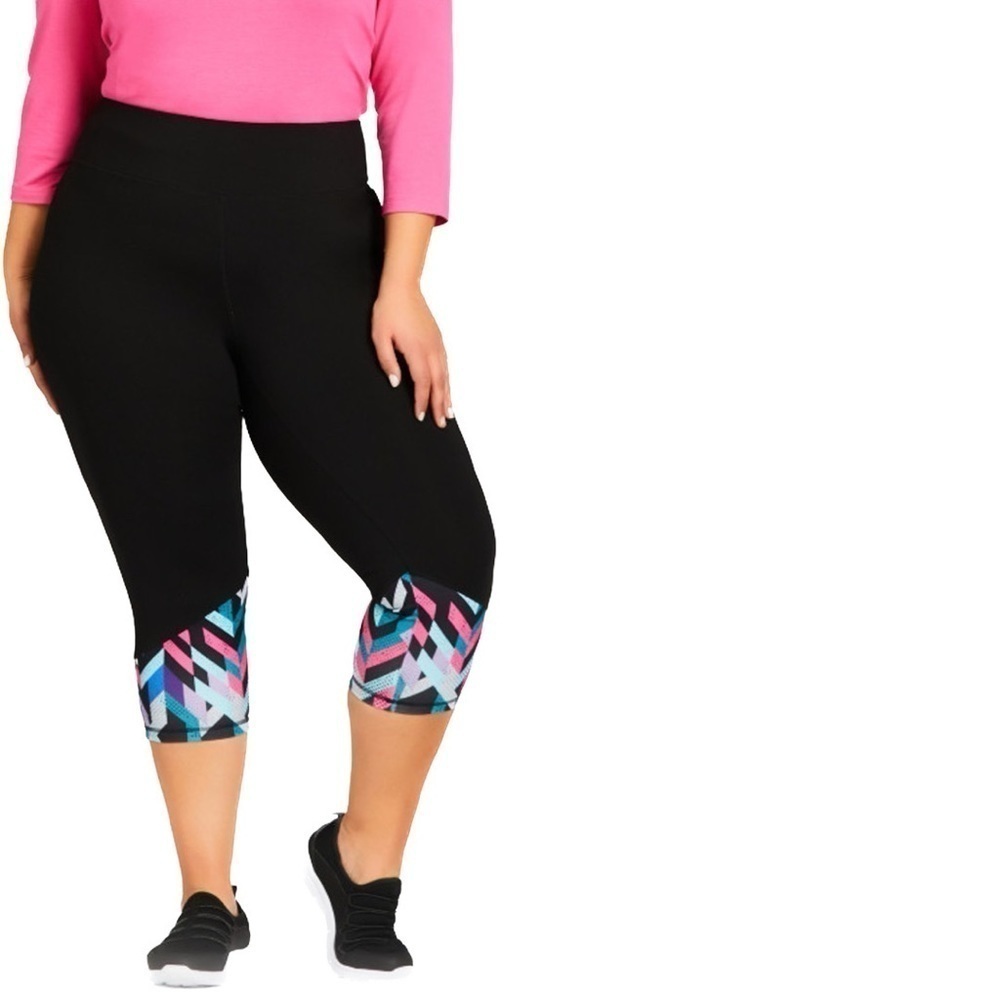 AVENUE 1X-4X Active Black Capri with Colorful Detail H99.5